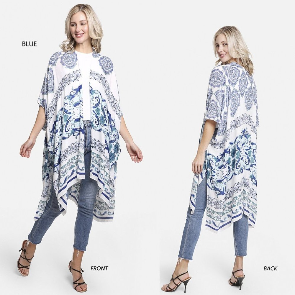 P/S Paisley Pattern Long Cover up·Kimono·Wrap·Swimsuit Cover·ComfyLuxe